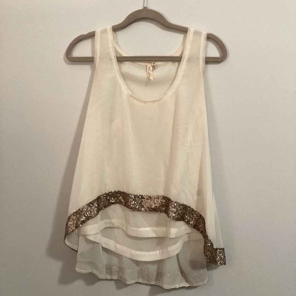 Women’s White/Cream Coloured, Flowey Tank Top with Sequin Trim, Size Small